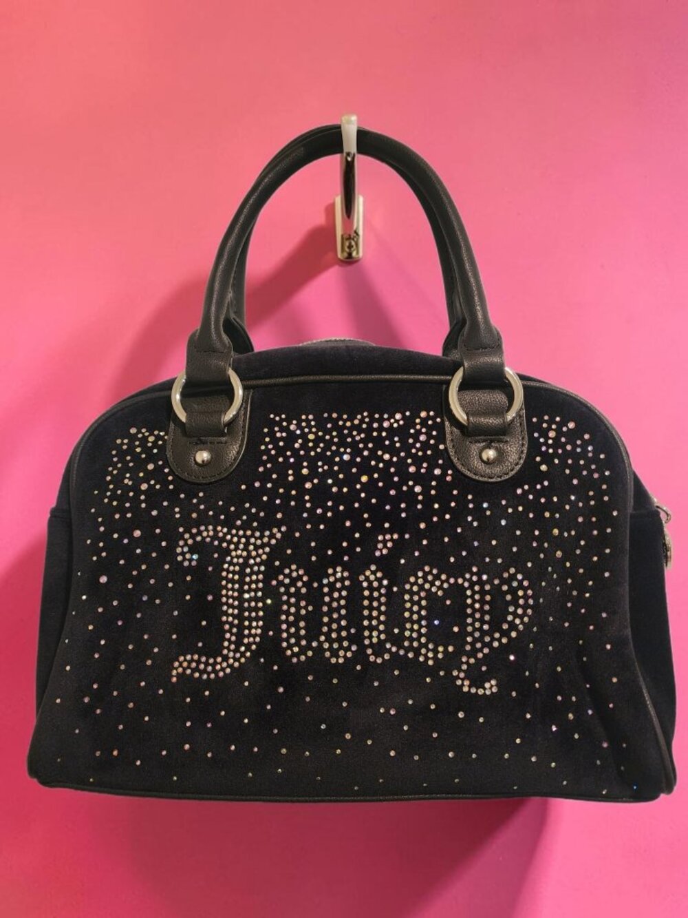 Juicy Couture Black Rhinestone Velvet Satchel